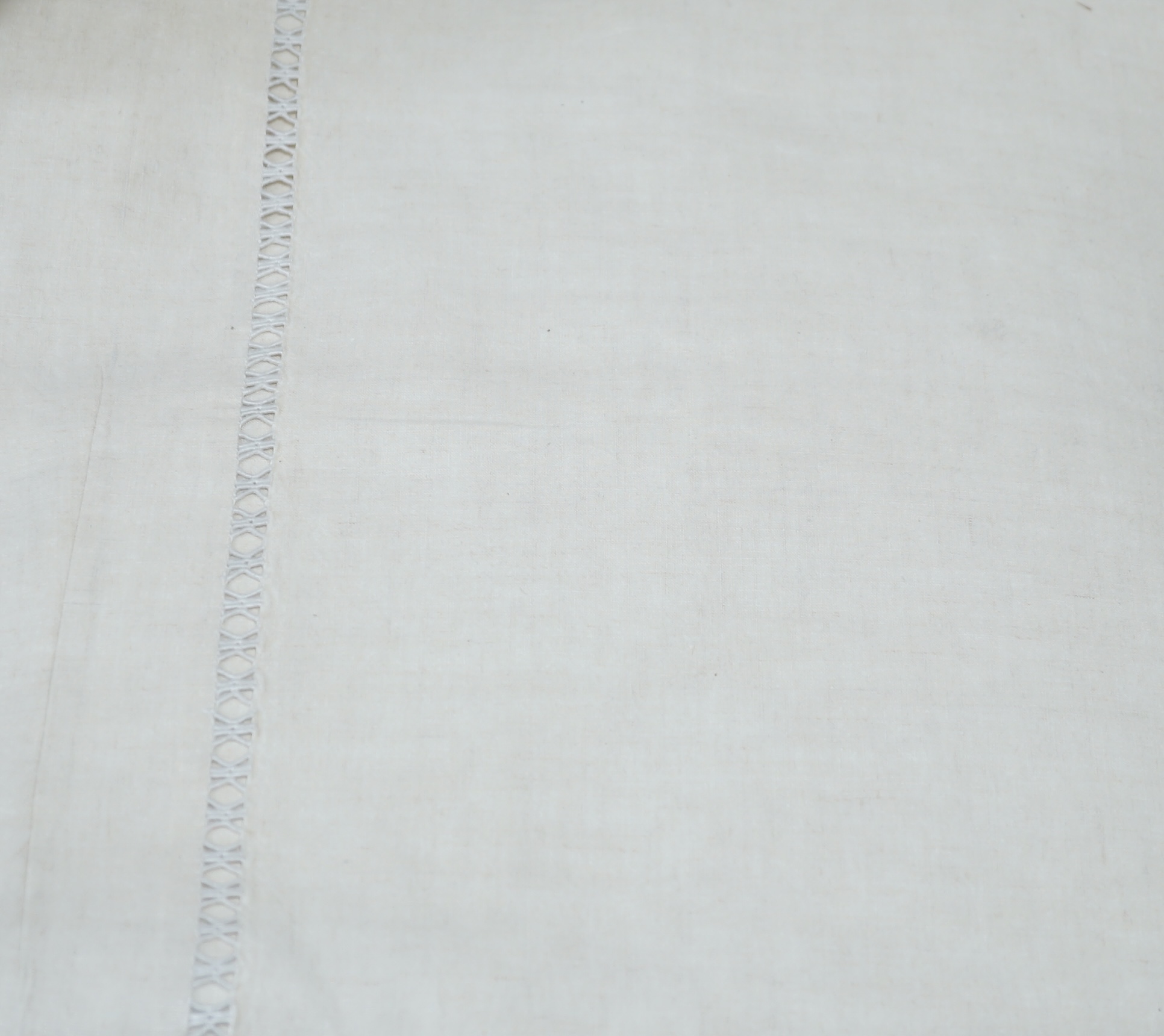 Two French Provincial embroidered and monogrammed coarse linen sheets, one embroidered and two plain with drawn thread work. Condition - good, all laundered no damage, some need re laundering.